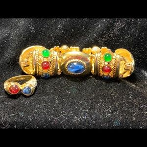 Vintage 90s costume jewelry bracelet and ring set